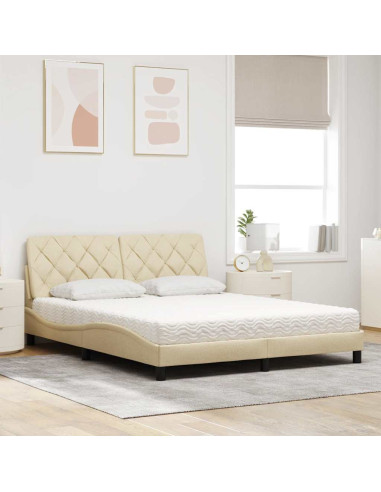 Letto con Materasso Crema 160x200 cm in Tessuto