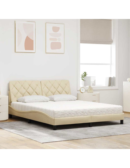 Letto con Materasso Crema 160x200 cm in Tessuto