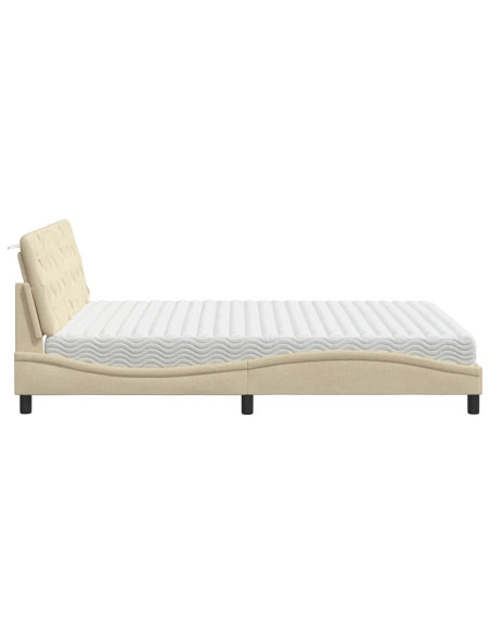 Letto con Materasso Crema 160x200 cm in Tessuto