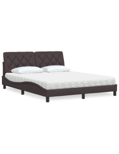 Letto con Materasso Marrone Scuro 160x200cm Tessuto