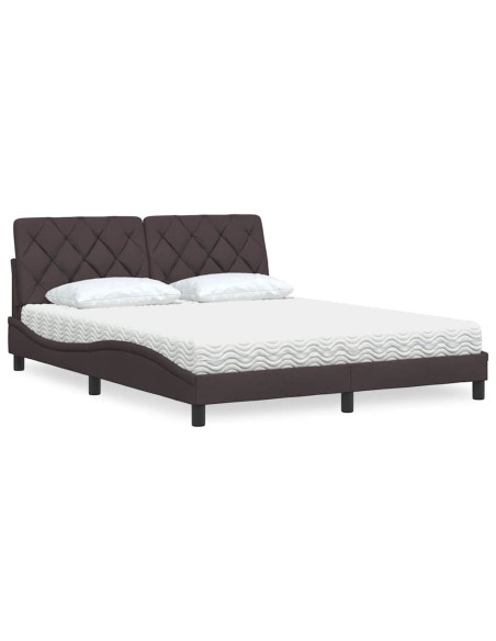 Letto con Materasso Marrone Scuro 160x200cm Tessuto