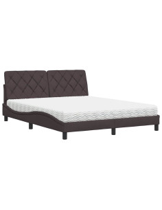 Letto con Materasso Marrone Scuro 160x200cm Tessuto 2