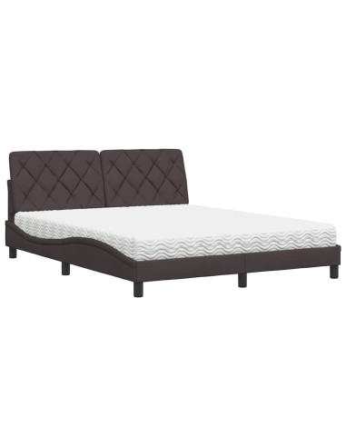Letto con Materasso Marrone Scuro 160x200cm Tessuto