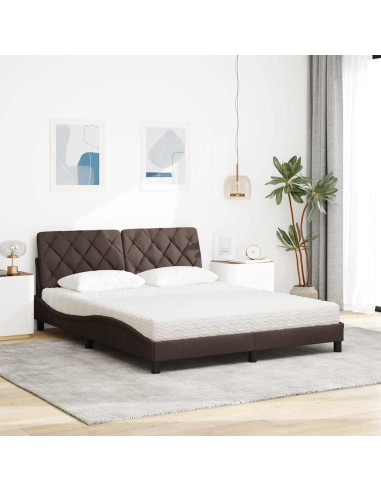 Letto con Materasso Marrone Scuro 160x200cm Tessuto