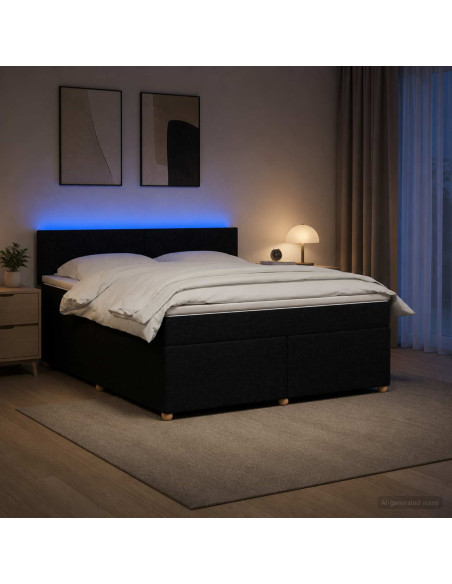 Letto box spring con materasso Nero 180 x 200 cm Tessuto