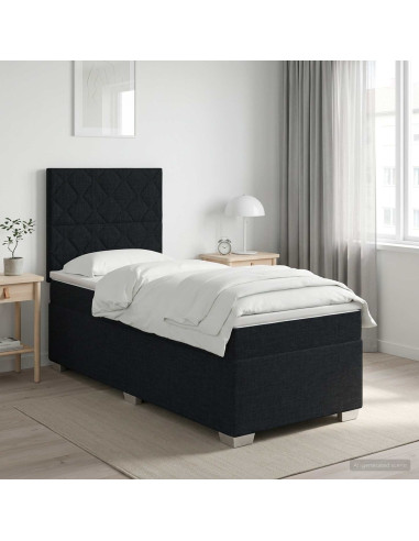 Letto box spring con materasso Nero 90 x 200 cm Tessuto