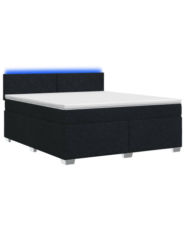 Letto con Box Spring, Materasso e LED Nero 180 x 200 cm Tessuto