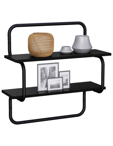 Mensola a muro a 2 livelli Rovere Nero 80 x 24,5 x 61 cm