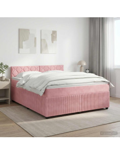 Letto box spring con materasso Rosa 140 x 200 cm Velluto