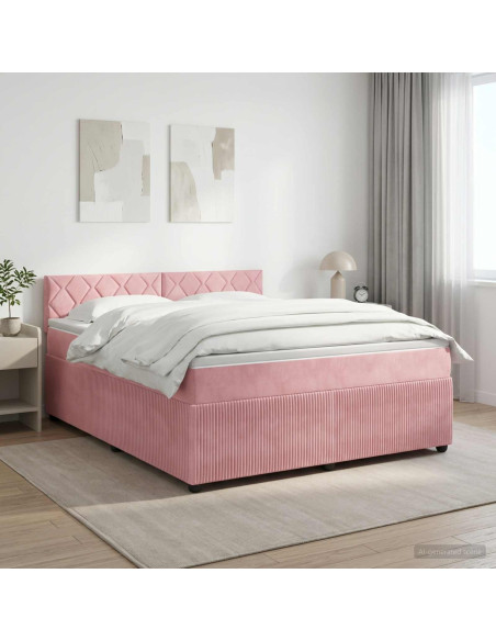 Letto box spring con materasso Rosa 140 x 190 cm Velluto