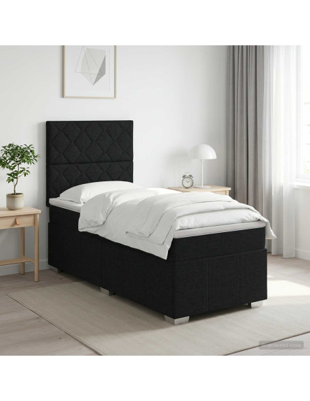 Letto box spring con materasso Nero 90 x 190 cm Tessuto