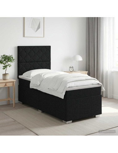 Letto box spring con materasso Nero 90 x 200 cm Tessuto