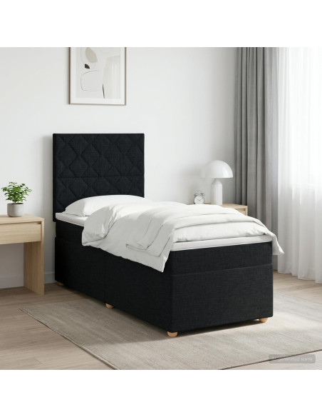Letto box spring con materasso Nero 90 x 200 cm Tessuto