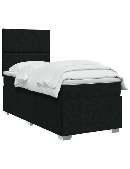 Letto Box Spring LED con Materasso Nero 90 x 200 cm Tessuto