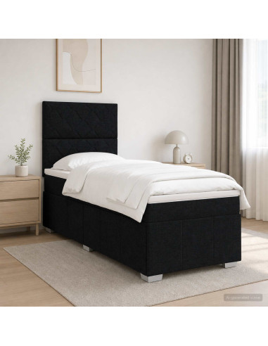 Letto Box Spring LED con Materasso Nero 90 x 200 cm Tessuto