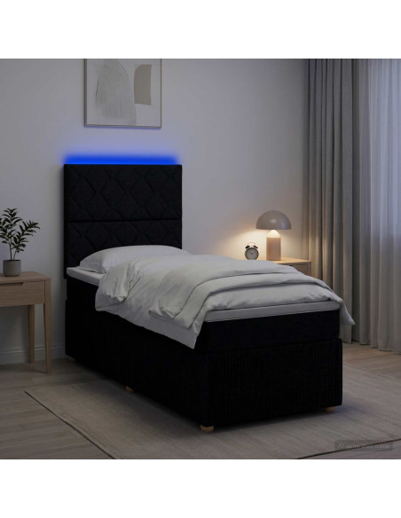 Letto Box Spring LED con Materasso Nero 90 x 190 cm Tessuto