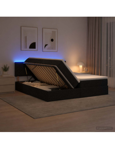 Letto con contenitore LED e materasso Nero 180 x 200 cm Tessuto