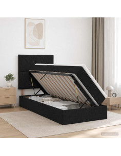 Letto con contenitore e materasso Nero 90 x 190 cm Tessuto