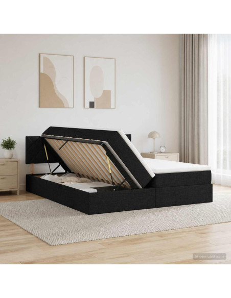 Letto con contenitore LED e materasso Nero 180 x 200 cm Tessuto