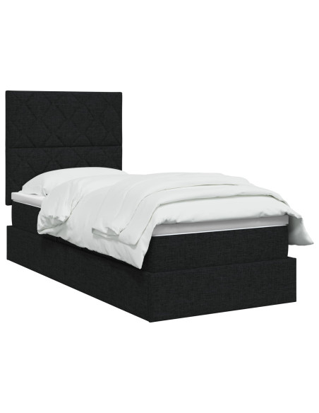 Letto con contenitore e materasso Nero 90 x 190 cm Tessuto