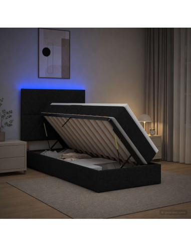 Letto con contenitore LED e materasso Nero 90 x 200 cm Tessuto