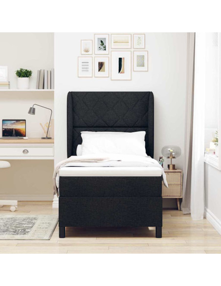 Letto a molle con testiera Nero 90 x 190 cm Tessuto