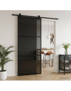 Porta scorrevole 90 x 205 cm Vetro Temperato e Alluminio