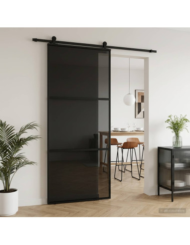 Porta scorrevole 90 x 205 cm Vetro Temperato e Alluminio