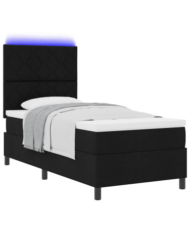 Letto a molle con strisce LED Nero 90 x 200 cm Tessuto