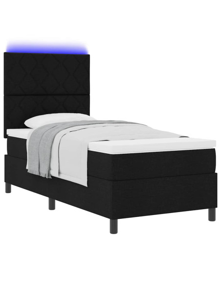 Letto a molle con strisce LED Nero 90 x 200 cm Tessuto