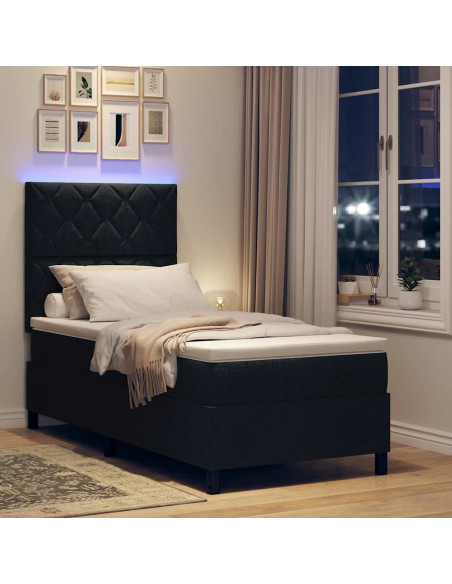 Letto a molle con strisce LED Nero 90 x 200 cm Tessuto