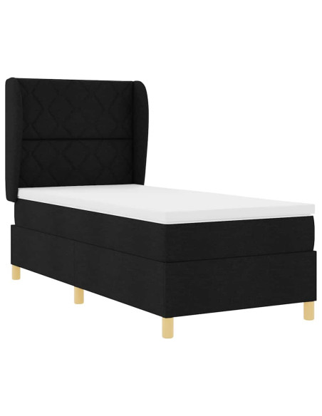 Letto a molle con testiera Nero 200 x 90 cm Tessuto