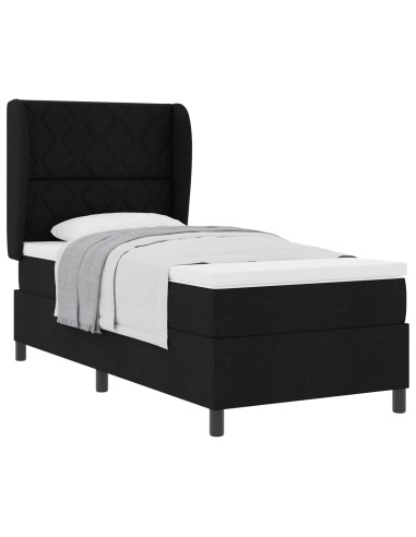 Letto a molle con testiera Nero 90 x 200 cm Tessuto