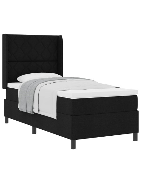 Letto a molle con cuscino con testiera Nero 200 x 90 cm Tessuto