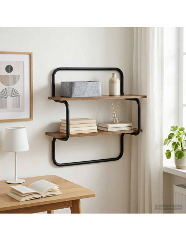 Mensola a muro a 2 livelli Rovere Fumo 40 x 24,5 x 61 cm