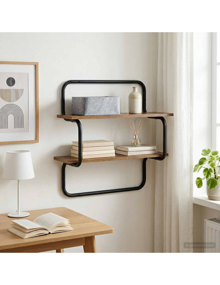 Mensola a muro a 2 livelli Rovere Fumo 40 x 24,5 x 61 cm
