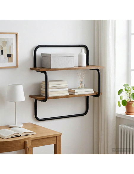 Mensola a parete a 2 livelli Legno antico 40 x 24,5 x 61 cm