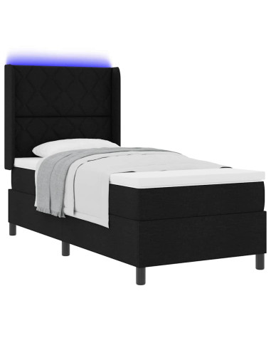 Letto a Sorgente LED con testiera Nero 90 x 200 cm Tessuto