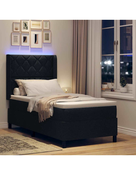 Letto a Sorgente LED con testiera Nero 90 x 200 cm Tessuto