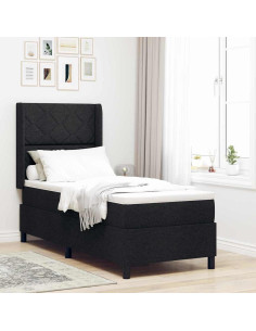 Letto a Sorgente LED con testiera Nero 90 x 190 cm Tessuto