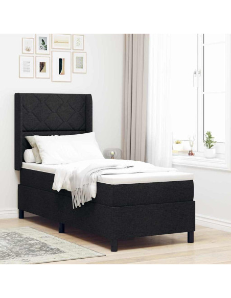 Letto a Sorgente LED con testiera Nero 90 x 190 cm Tessuto