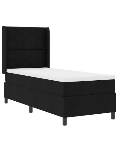 Letto a Sorgente LED con testiera Nero 90 x 190 cm Tessuto