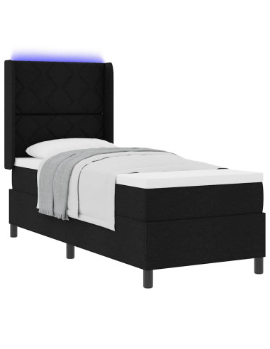 Letto a Sorgente LED con testiera Nero 90 x 190 cm Tessuto