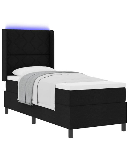 Letto a Sorgente LED con testiera Nero 90 x 190 cm Tessuto