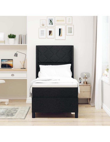 Letto a Sorgente LED con testiera Nero 90 x 190 cm Tessuto