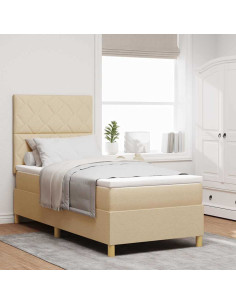 Letto a Sorgente LED con testiera Crema 90 x 200 cm Tessuto