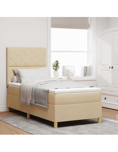 Letto a Sorgente LED con testiera Crema 90 x 200 cm Tessuto