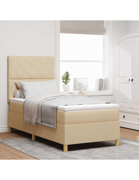 Letto a Sorgente LED con testiera Crema 90 x 200 cm Tessuto