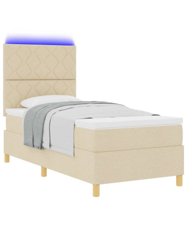 Letto a Sorgente LED con testiera Crema 90 x 200 cm Tessuto