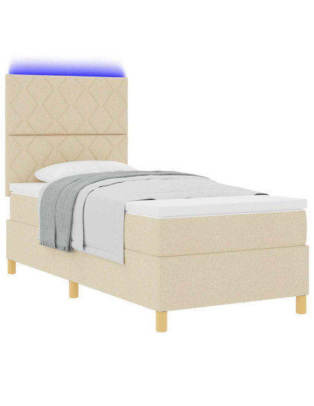 Letto a Sorgente LED con testiera Crema 90 x 200 cm Tessuto